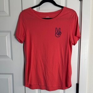 Old Navy Coral Short Sleeve Tee with Peace Sign